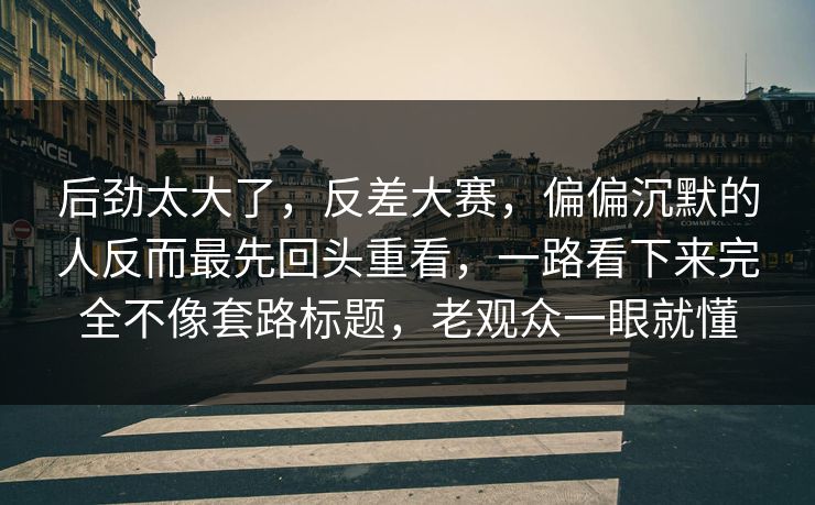 后劲太大了，反差大赛，偏偏沉默的人反而最先回头重看，一路看下来完全不像套路标题，老观众一眼就懂