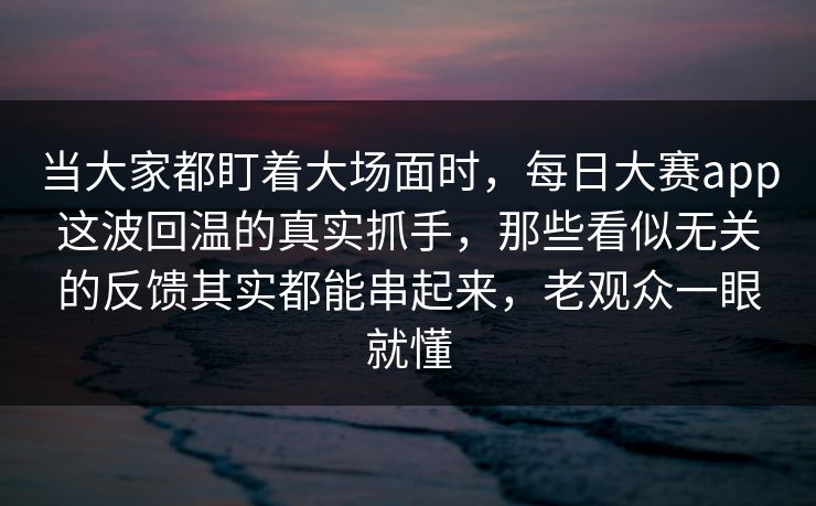 当大家都盯着大场面时，每日大赛app这波回温的真实抓手，那些看似无关的反馈其实都能串起来，老观众一眼就懂