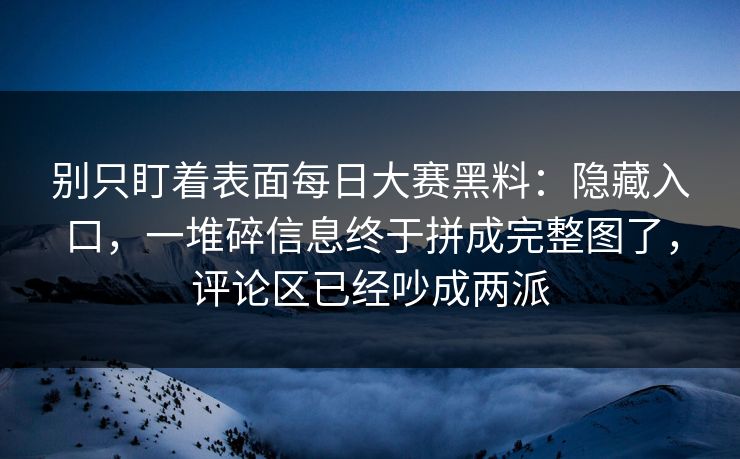 别只盯着表面每日大赛黑料：隐藏入口，一堆碎信息终于拼成完整图了，评论区已经吵成两派