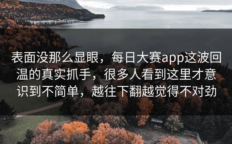 表面没那么显眼，每日大赛app这波回温的真实抓手，很多人看到这里才意识到不简单，越往下翻越觉得不对劲